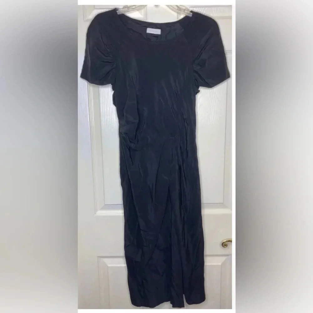 Woman RICHARD CHAI black 100% Silk S/s Pleated Draped Dress Sz 8 EUC USA